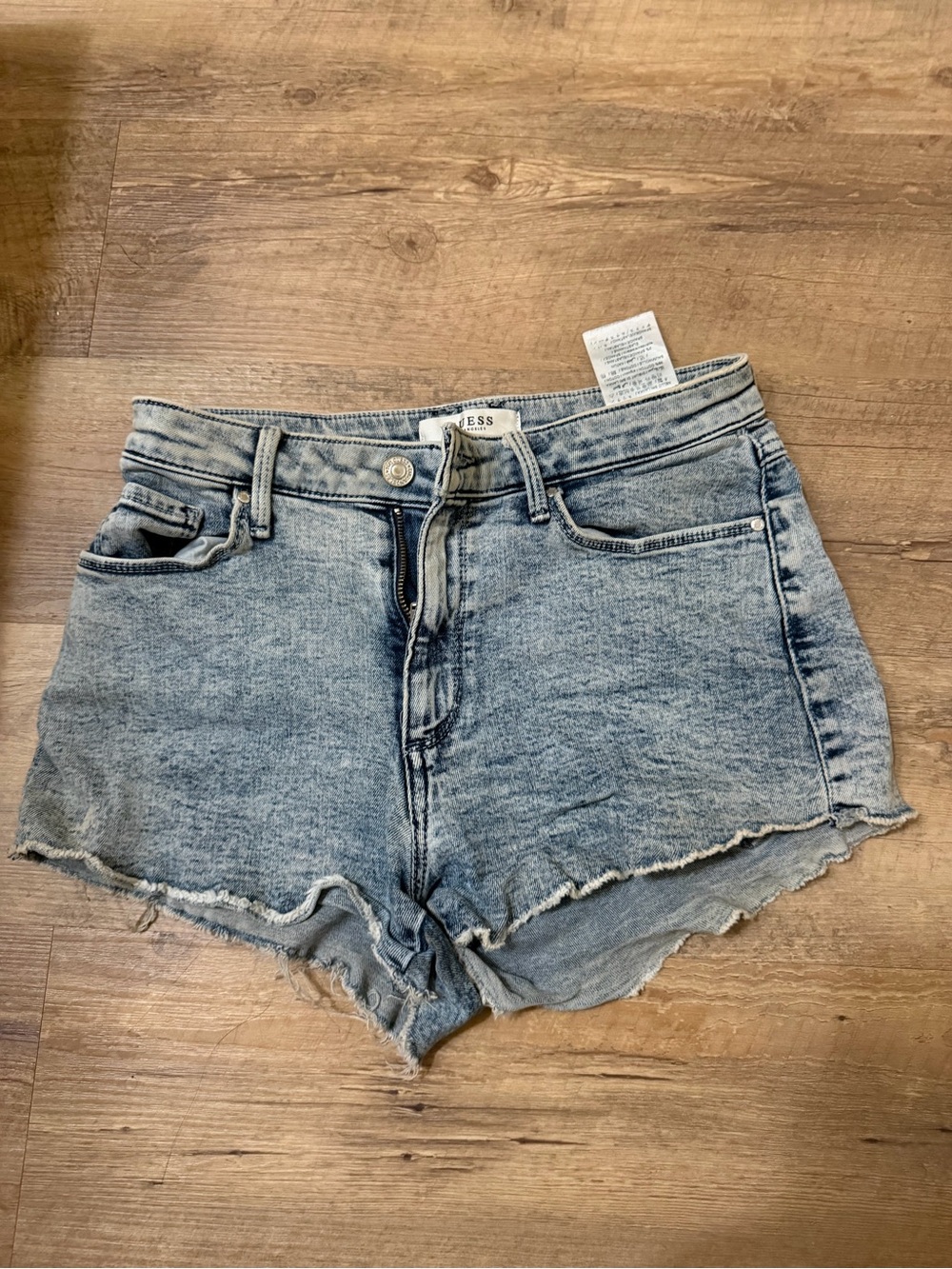 Guess Light Blue Denim Frayed Hem Shorts